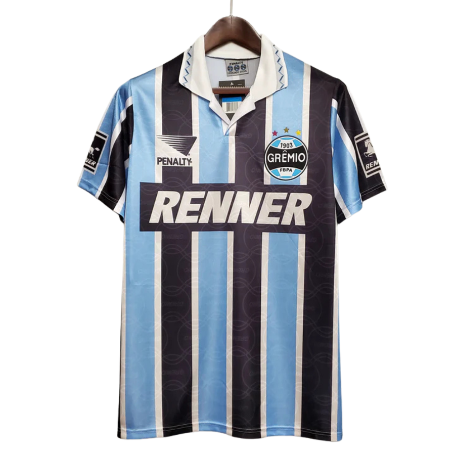 Camisa Grêmio Retrô Home 1995 Torcedor Masculina - Azul e Preta