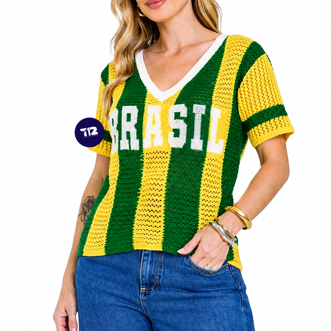 Camisa Tricot Brasil Core Tecido Vazado Decote V