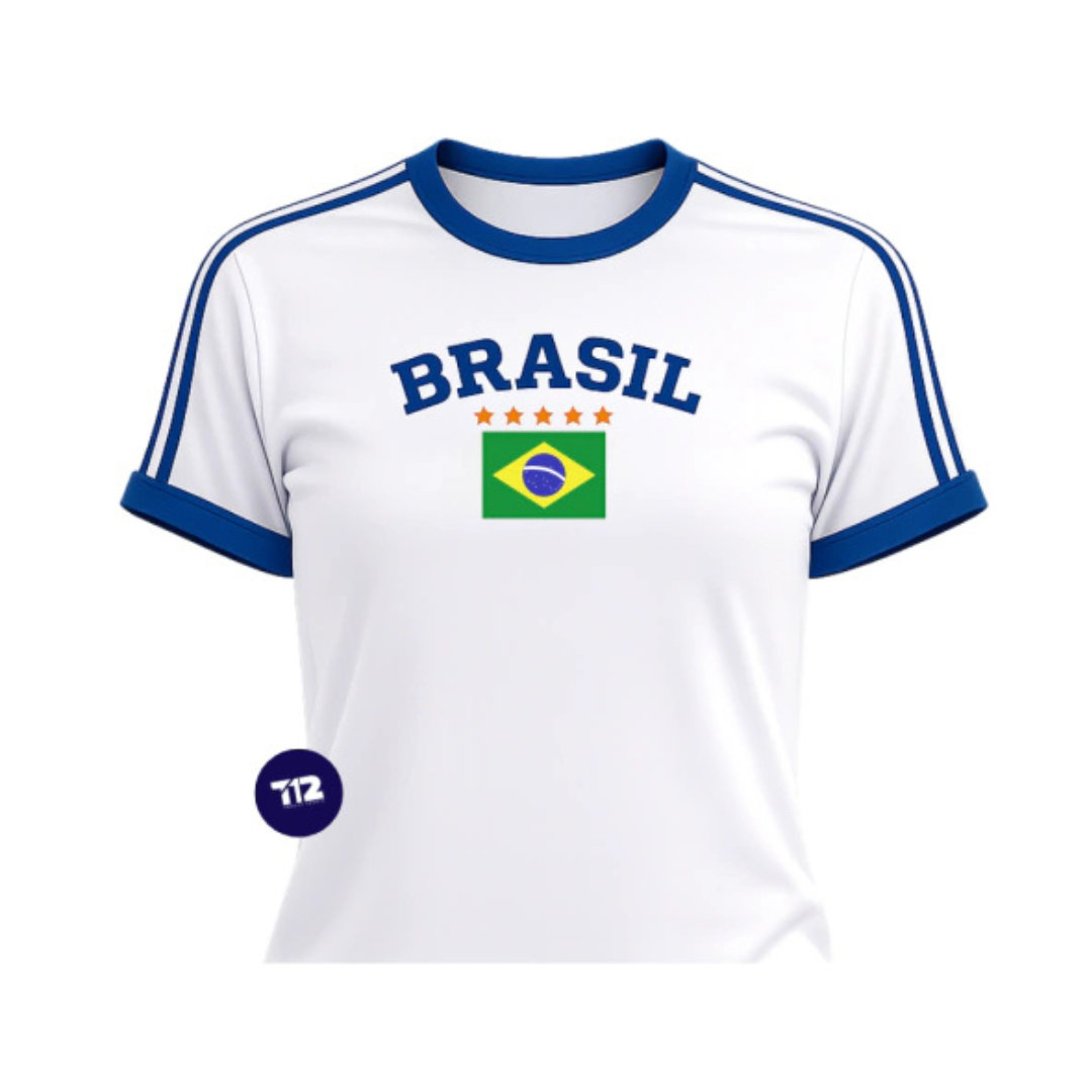 Camisa Brasil Core Bordada BabyLook Feminina