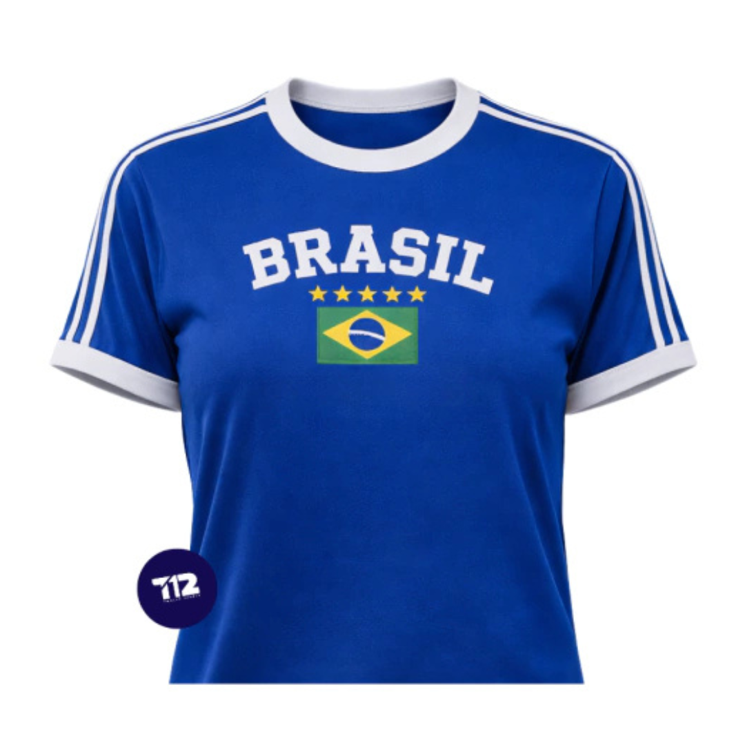 Camisa Brasil Core Bordada BabyLook Feminina