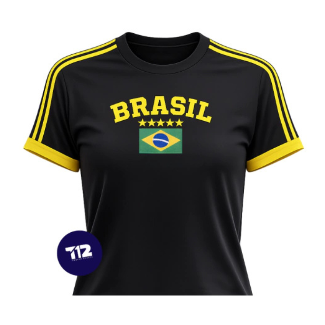 Camisa Brasil Core Bordada BabyLook Feminina
