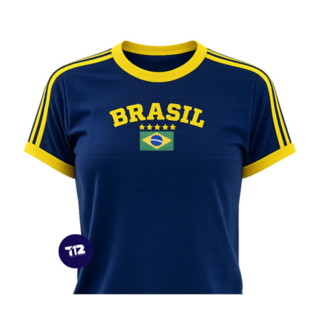 Camisa Brasil Core Bordada BabyLook Feminina