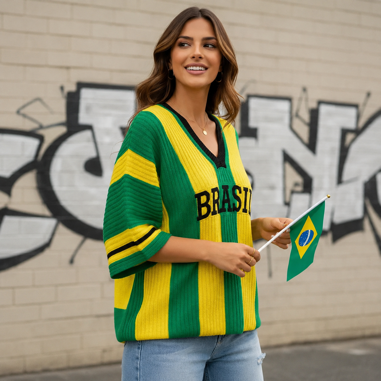 Blusa Feminina Tricô Brasil Core Copa Oversized Blusão