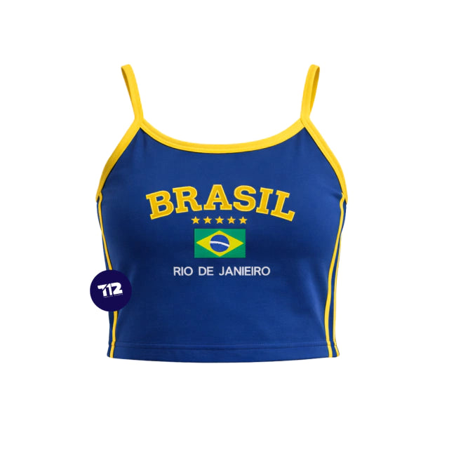 Cropped Brasil Core Bordada Tecido Suplex Alça Fina Feminina (Rio de Janeiro)