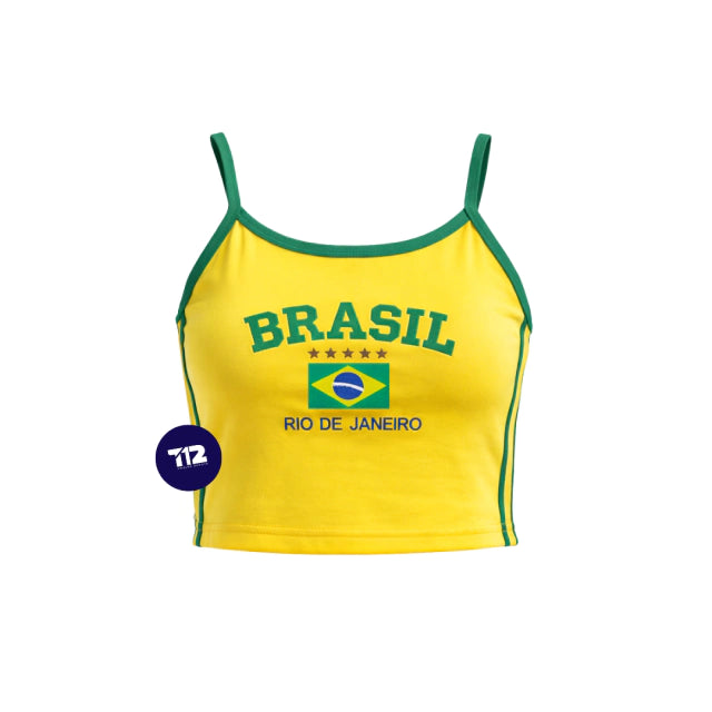 Cropped Brasil Core Bordada Tecido Suplex Alça Fina Feminina (Rio de Janeiro)