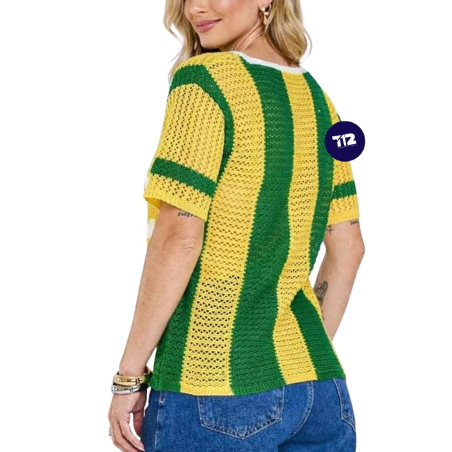 Camisa Tricot Brasil Core Tecido Vazado Decote V