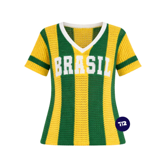 Camisa Tricot Brasil Core Tecido Vazado Decote V