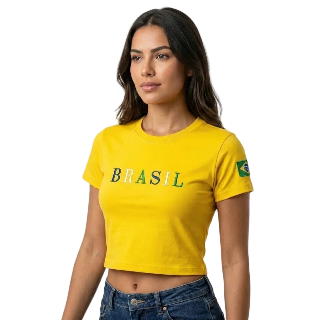 Cropped Copa Brasil Core Feminina Coolane Baby Tee Blusa Bordada