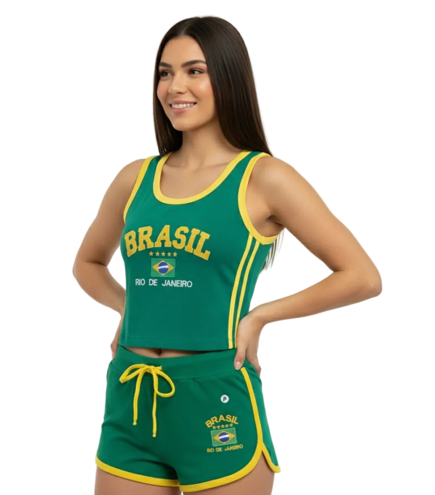 Camisa Regata Cropped Brasil Core Feminina Vintage Curtinha