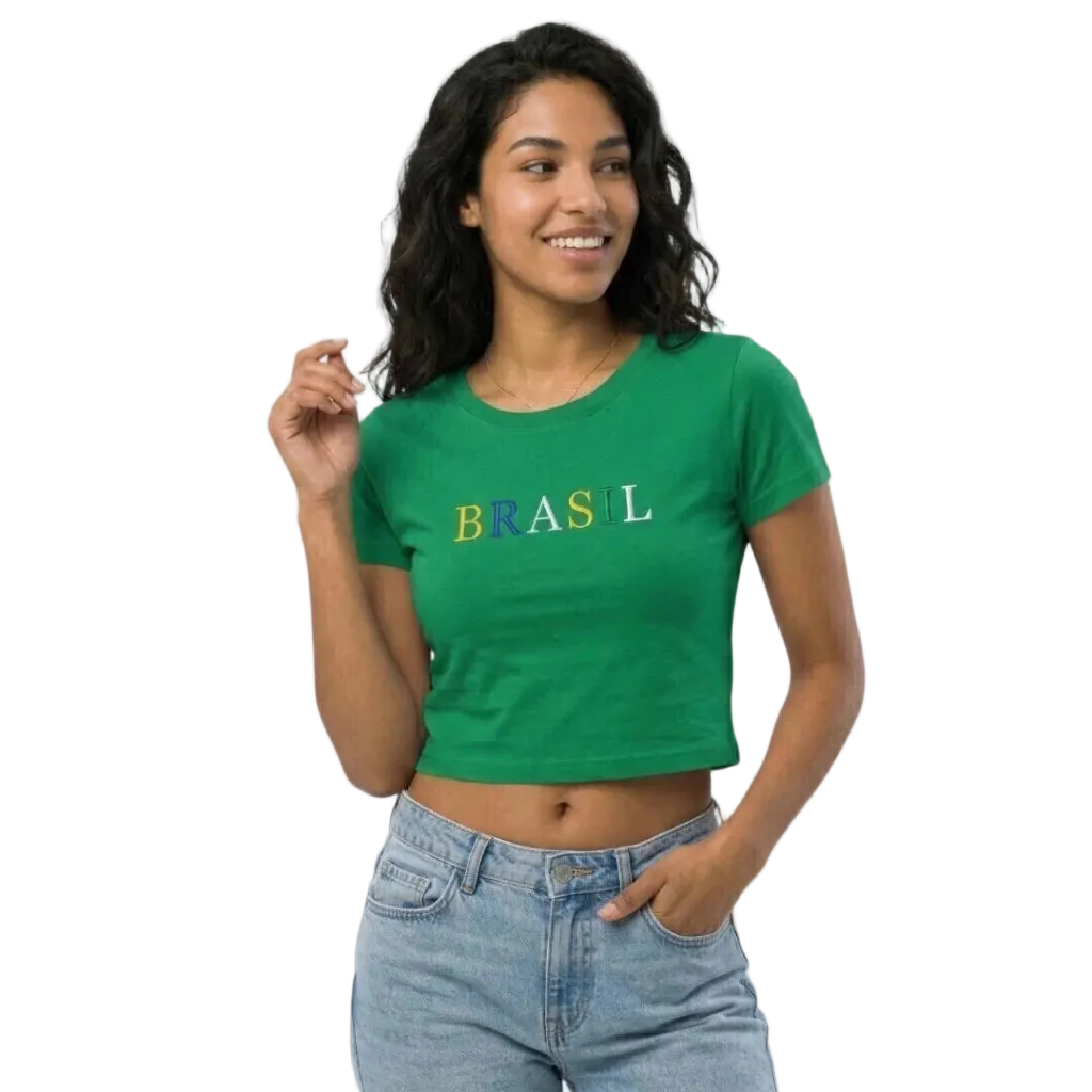 Cropped Copa Brasil Core Feminina Coolane Baby Tee Blusa Bordada
