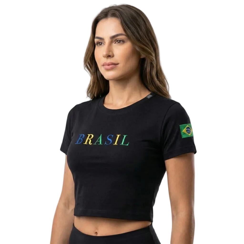 Cropped Copa Brasil Core Feminina Coolane Baby Tee Blusa Bordada