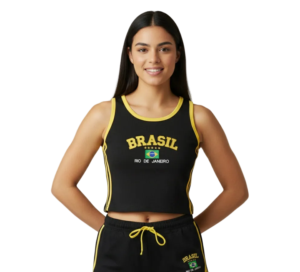 Camisa Regata Cropped Brasil Core Feminina Vintage Curtinha