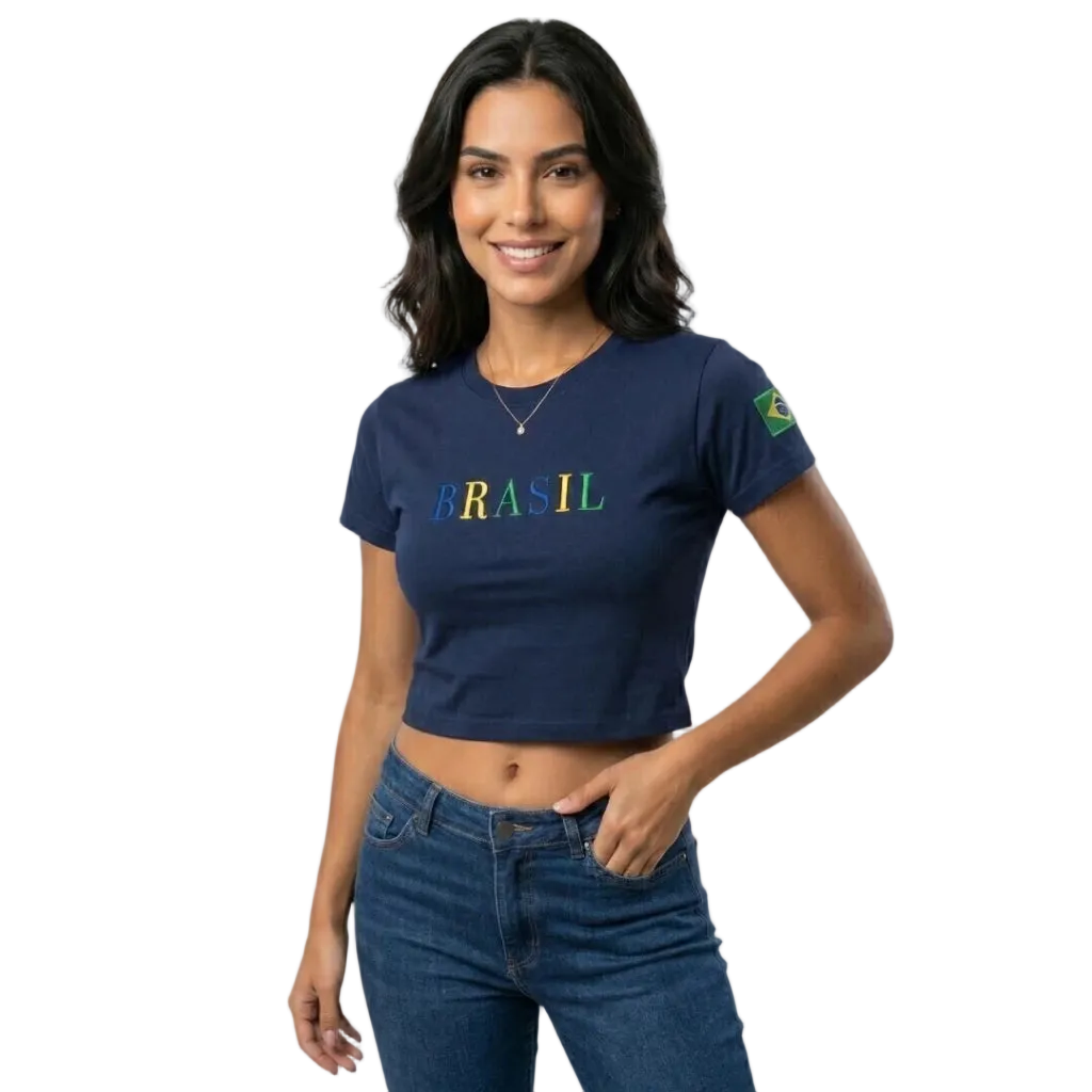Cropped Copa Brasil Core Feminina Coolane Baby Tee Blusa Bordada