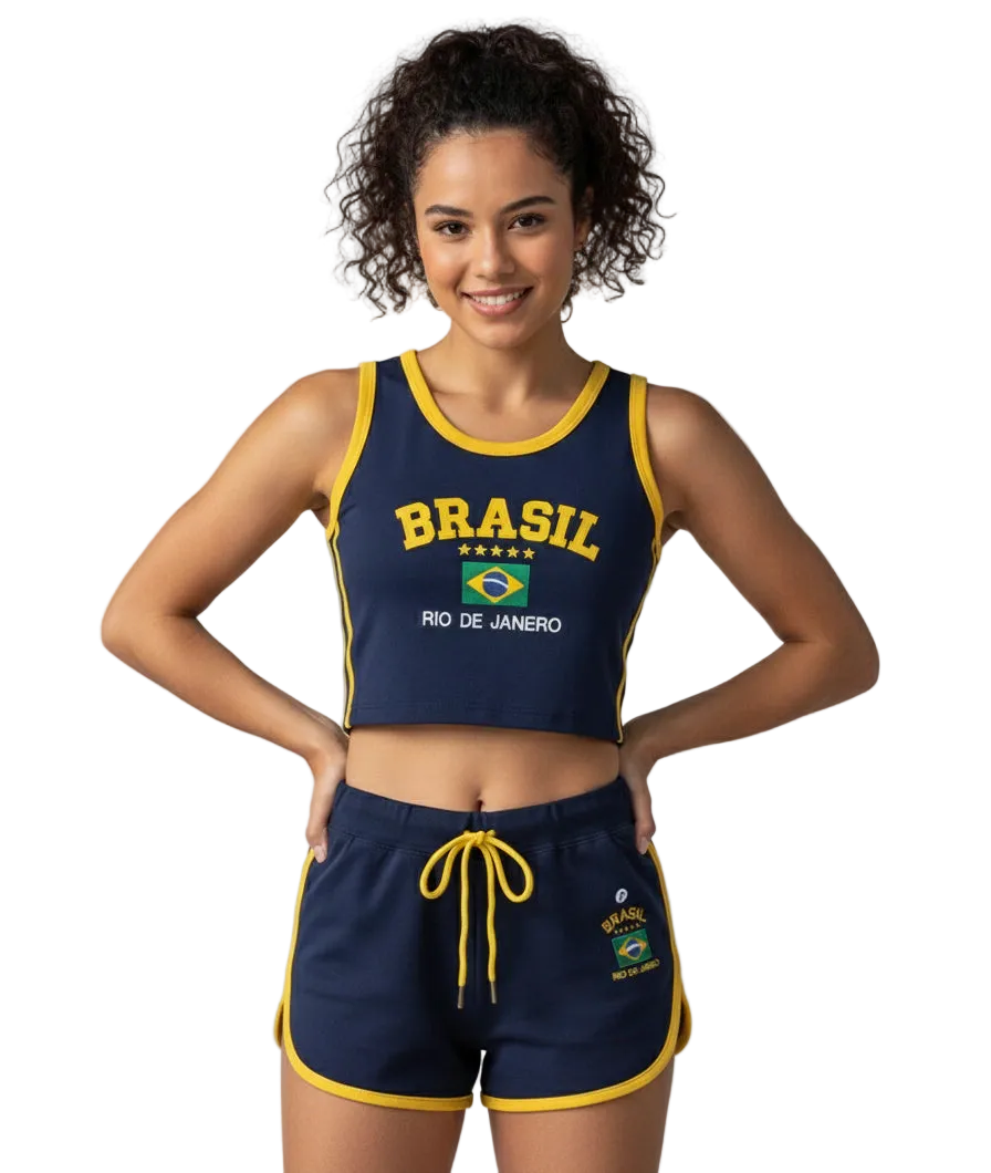 Camisa Regata Cropped Brasil Core Feminina Vintage Curtinha