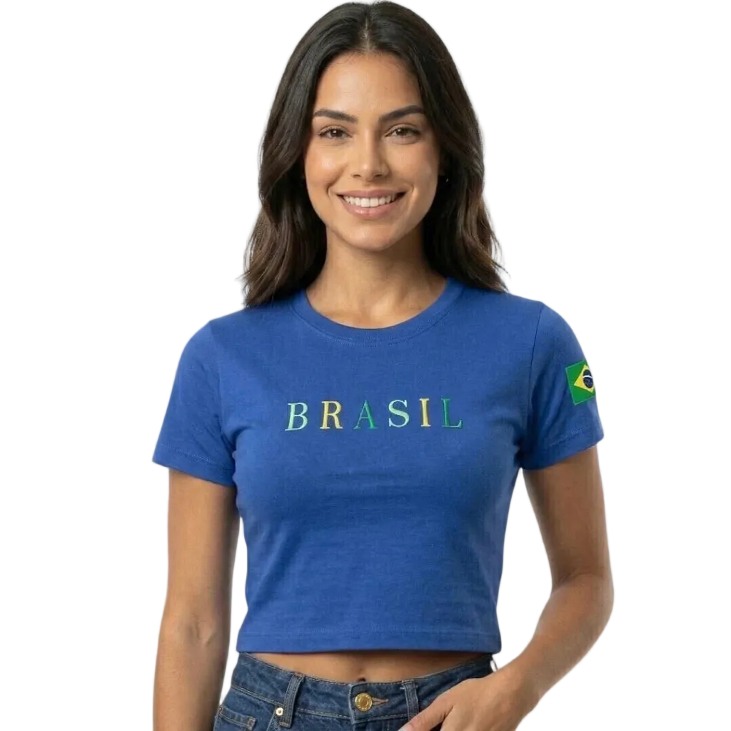 Cropped Copa Brasil Core Feminina Coolane Baby Tee Blusa Bordada